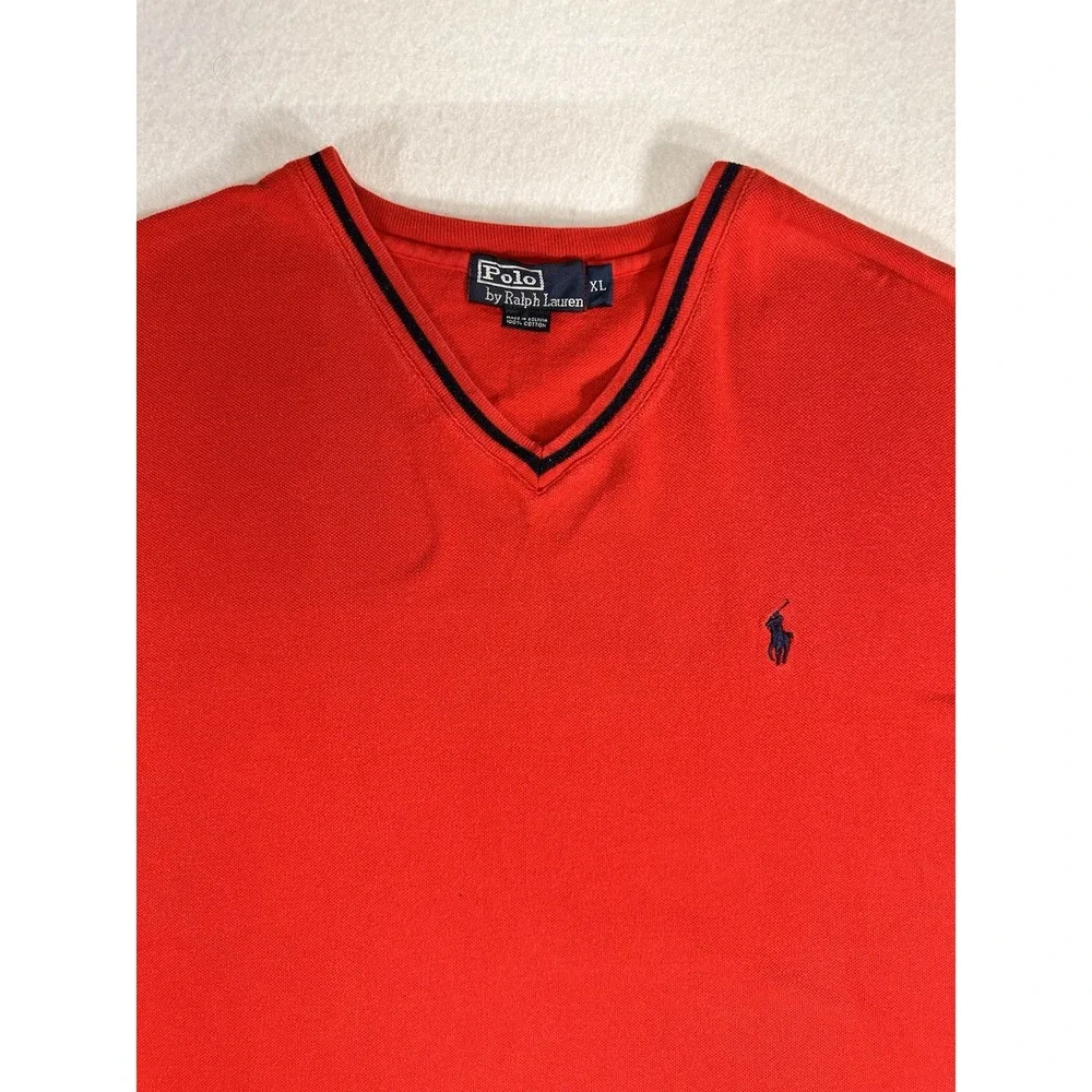 Polo Ralph Lauren Men's Red V-Neck Polo Pony Logo Cotton Knit T-Shirt XL